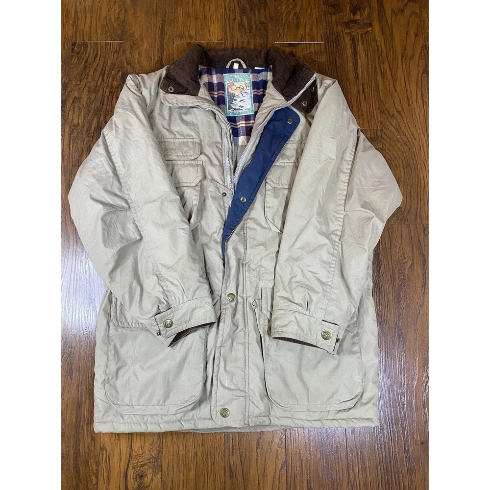 Canyon Guide Outfitters Mens Tan Flannel Lined Field Jacket Barn Coat Size L